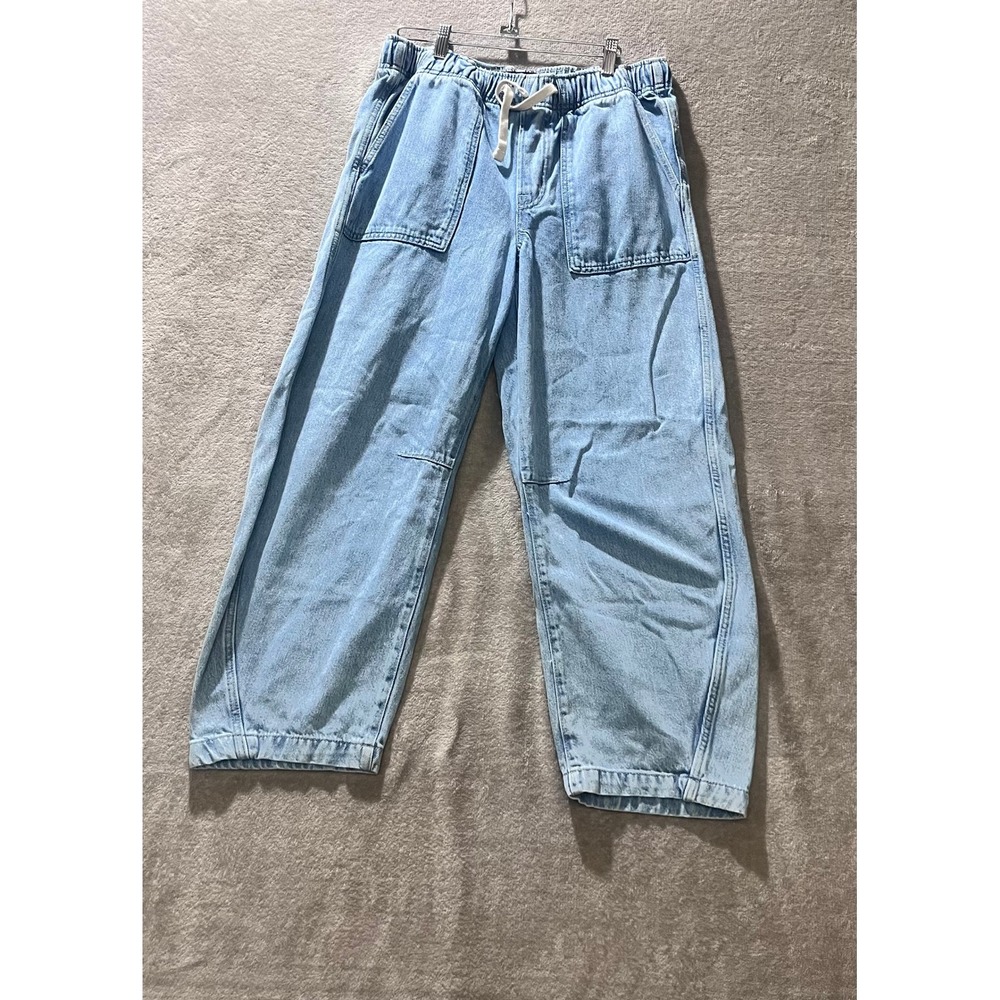 Gap Pull On Barrel Jeans Womens Medium Light Wash Denim Elastic Waist Baggy